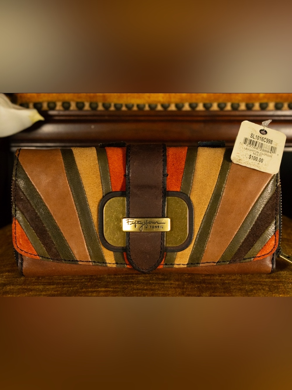UNISEX Fossil Multicolor Leather & Suede  Wallet (NWT)